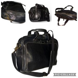 Cole Haan Black Pebbled Leather Messenger Computer Laptop Bag